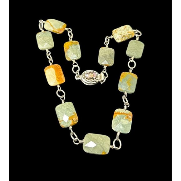 Vintage Southwestern Sterling Silver and Jasper Beaded Necklace Rectangle - Picture 6 of 7